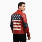 USA Flag Men Biker Leather American Motorcycle Style Jacket