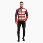 USA Flag Men Biker Leather American Motorcycle Style Jacket