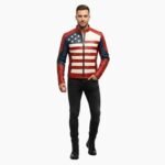 USA Flag Men Biker Leather American Motorcycle Style Jacket