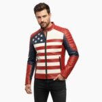 USA Flag Men Biker Leather American Motorcycle Style Jacket
