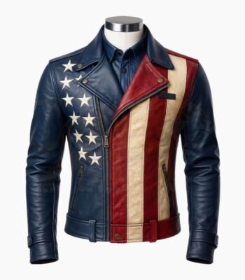 USA Flag Military Style Cosplay Leather Jacket