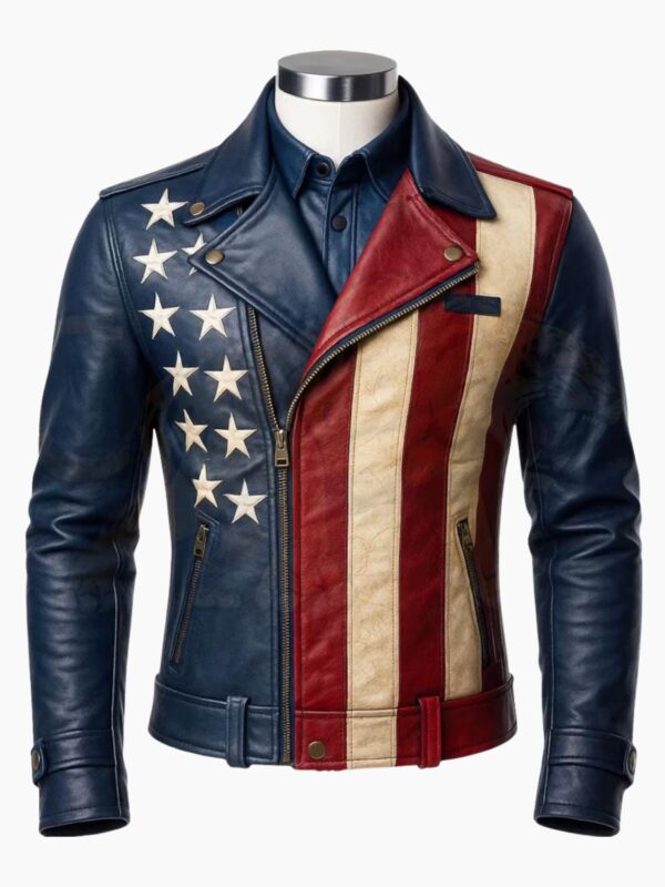 USA Flag Military Style Cosplay Leather Jacket