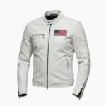 USA Flag Patch White Leather Biker Jacket