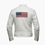 USA Flag Patch White Leather Biker Jacket