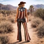Women USA Flag Leather Cowgirl Fringe Outfit For Women