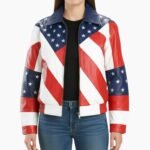 Womens American Flag Moto Leather Biker Jacket