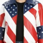 Womens American Flag Moto Leather Biker Jacket