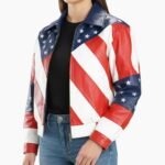 Womens American Flag Moto Leather Biker Jacket