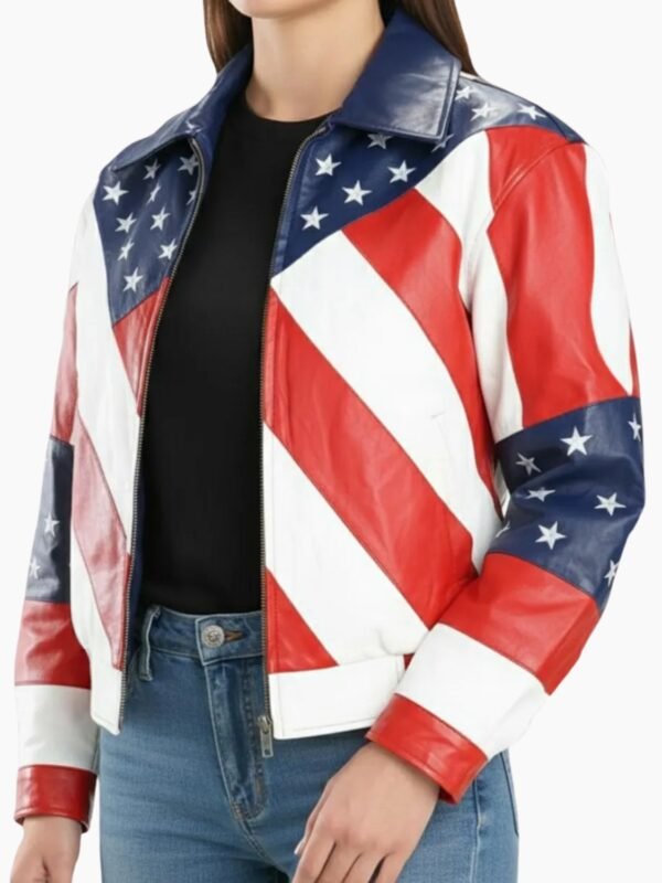 Womens American Flag Moto Leather Biker Jacket