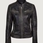 Women's Vintage Biker Black Leather Jacket