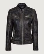 Women's Vintage Biker Black Leather Jacket