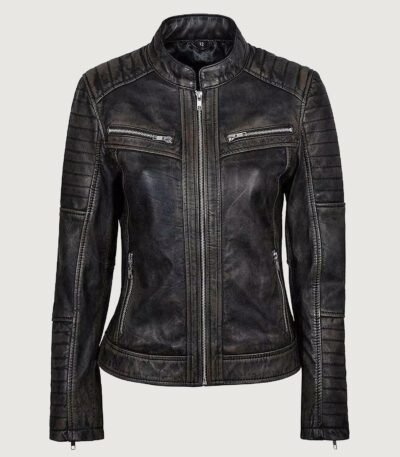 Women's Vintage Biker Black Leather Jacket