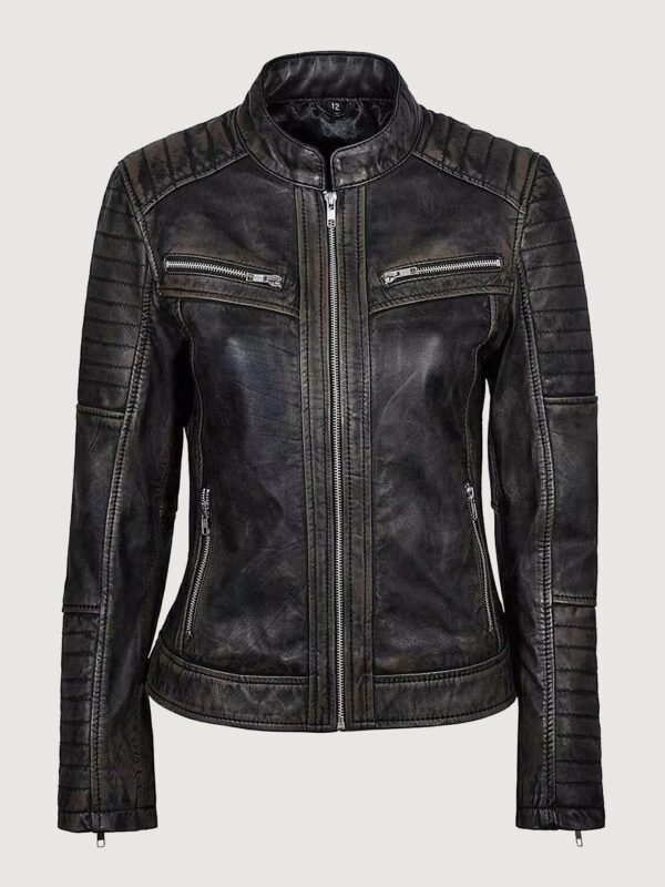 Women's Vintage Biker Black Leather Jacket