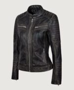 Women's Vintage Biker Black Leather Jacket