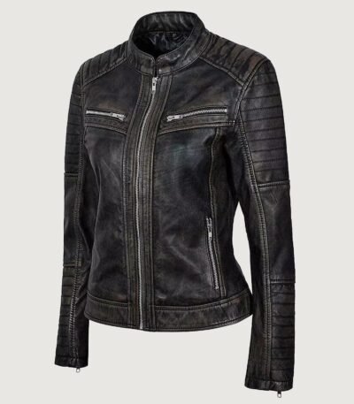 Women's Vintage Biker Black Leather Jacket