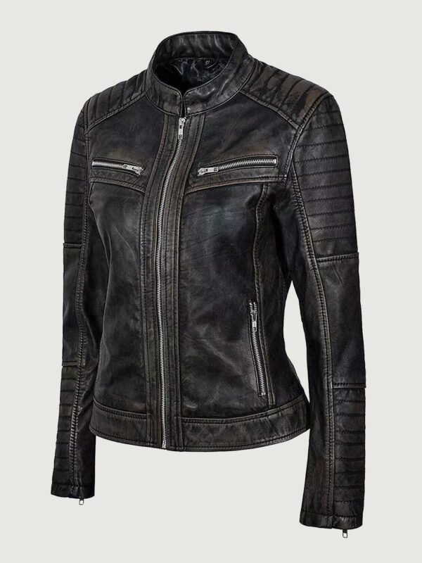 Women's Vintage Biker Black Leather Jacket