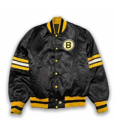 80s Boston Bruins Bomber Black Satin Jacket