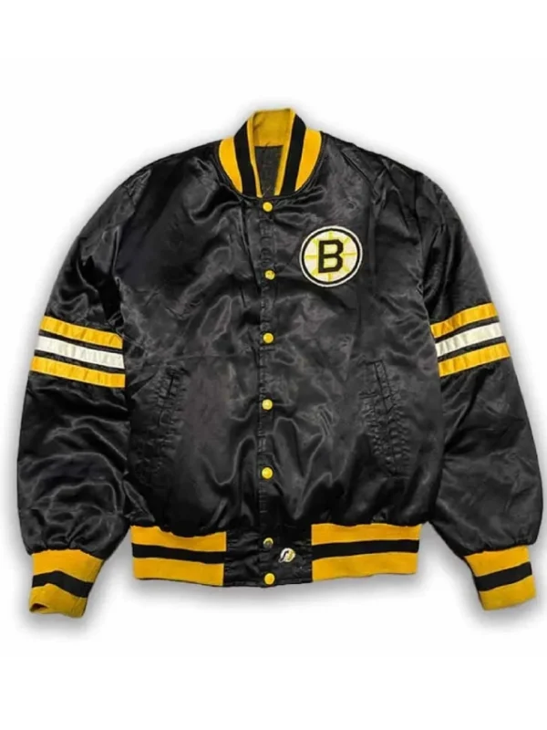 80s Boston Bruins Bomber Black Satin Jacket