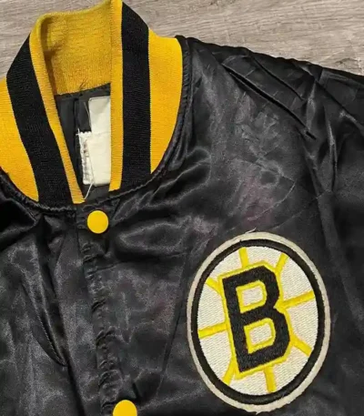 80s Boston Bruins Bomber Black Satin Jacket