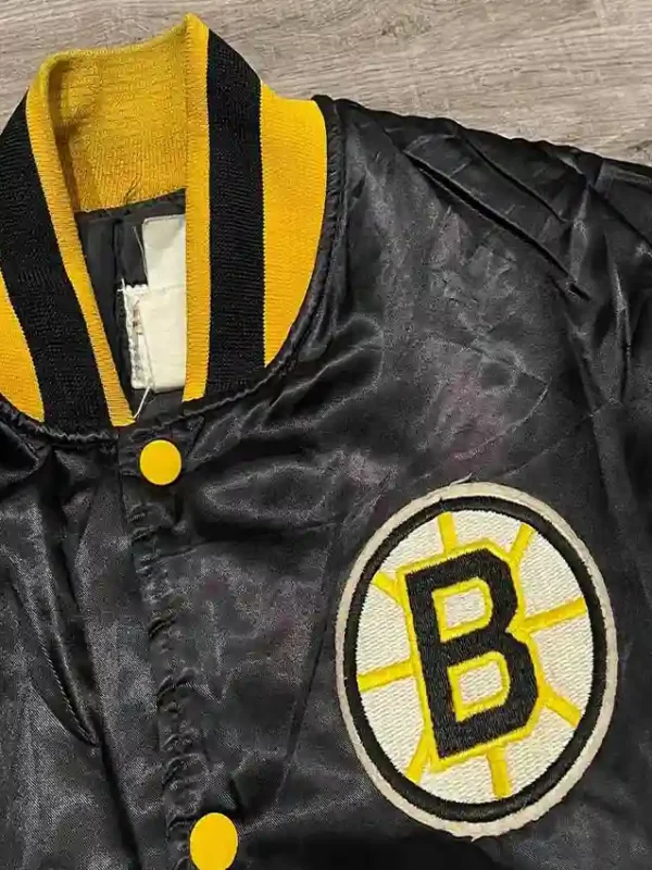 80s Boston Bruins Bomber Black Satin Jacket