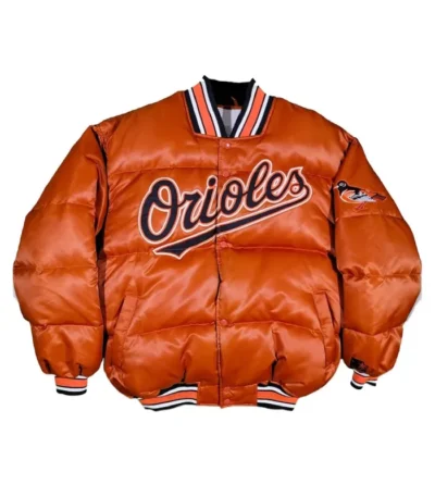 90’s Baltimore Orioles Orange Satin Puffer Jacket
