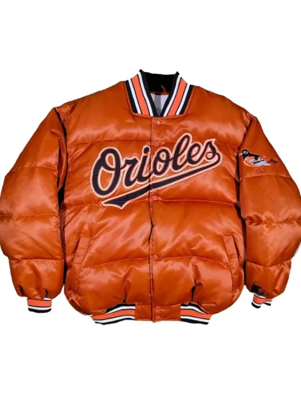 90’s Baltimore Orioles Orange Satin Puffer Jacket