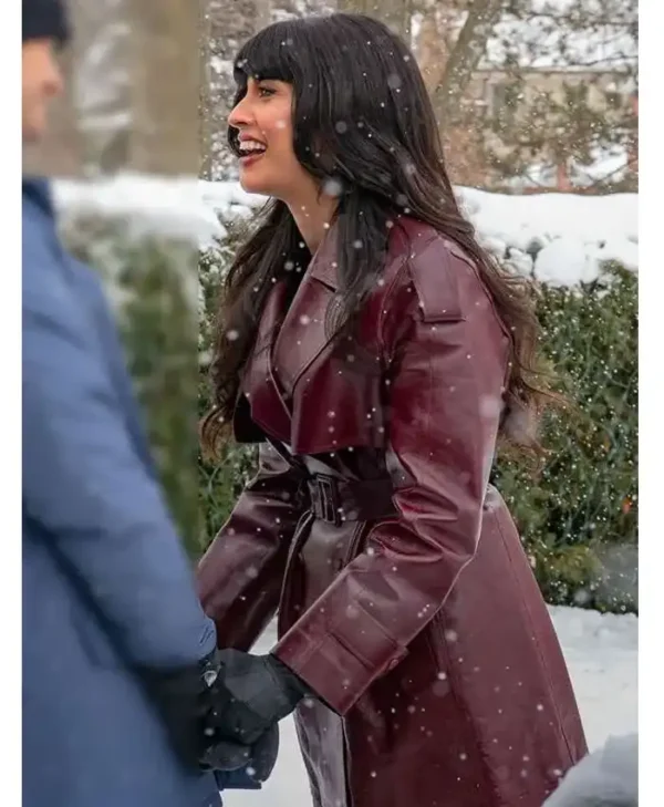 A Merry Little Ex-Mas Jameela Jamil Leather Coat