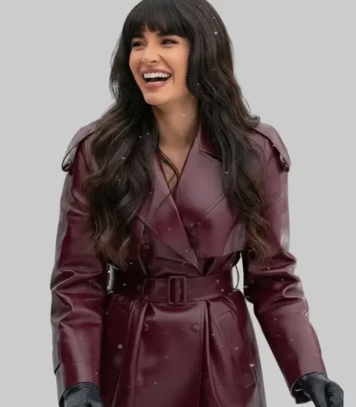 A Merry Little Ex-Mas Jameela Jamil Leather Coat