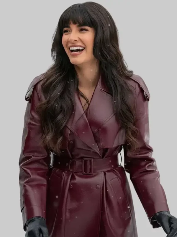 A Merry Little Ex-Mas Jameela Jamil Leather Coat