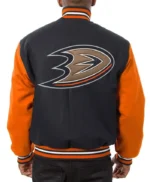 Anaheim Ducks Black and Orange Wool/Leather Varsity Jacket