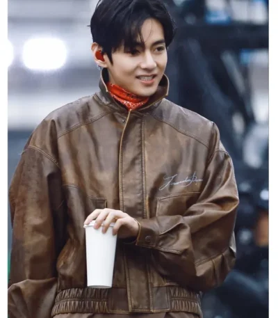 Arirang Goyang Event Kim Taehyung Brown Leather Jacket