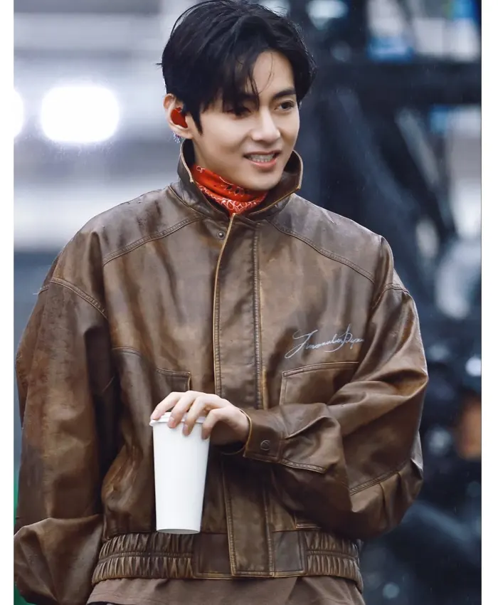 Arirang Goyang Event Kim Taehyung Brown Leather Jacket Arirang Goyang Event Kim Taehyung Brown Leather Jacket