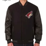 Arizona Coyotes Black Wool and Leather Varsity Jacket