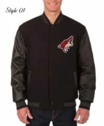 Arizona Coyotes Black Wool and Leather Varsity Jacket