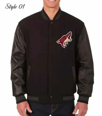 Arizona Coyotes Black Wool and Leather Varsity Jacket