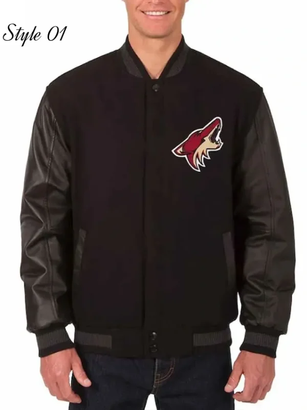 Arizona Coyotes Black Wool and Leather Varsity Jacket