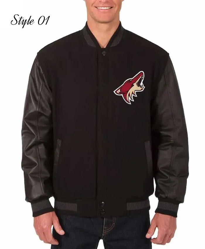 Arizona Coyotes Black Wool and Leather Varsity Jacket Arizona Coyotes Black Wool and Leather Varsity Jacket