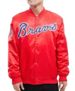 Atlanta Braves Big Logo Red Satin Jacket