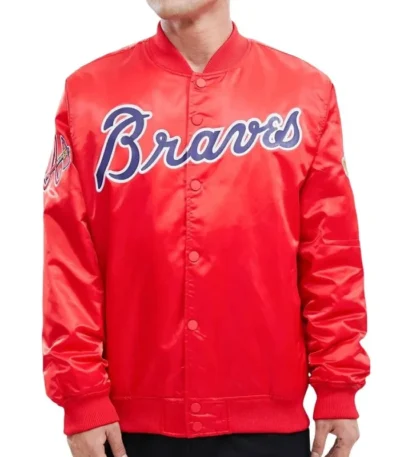 Atlanta Braves Big Logo Red Satin Jacket