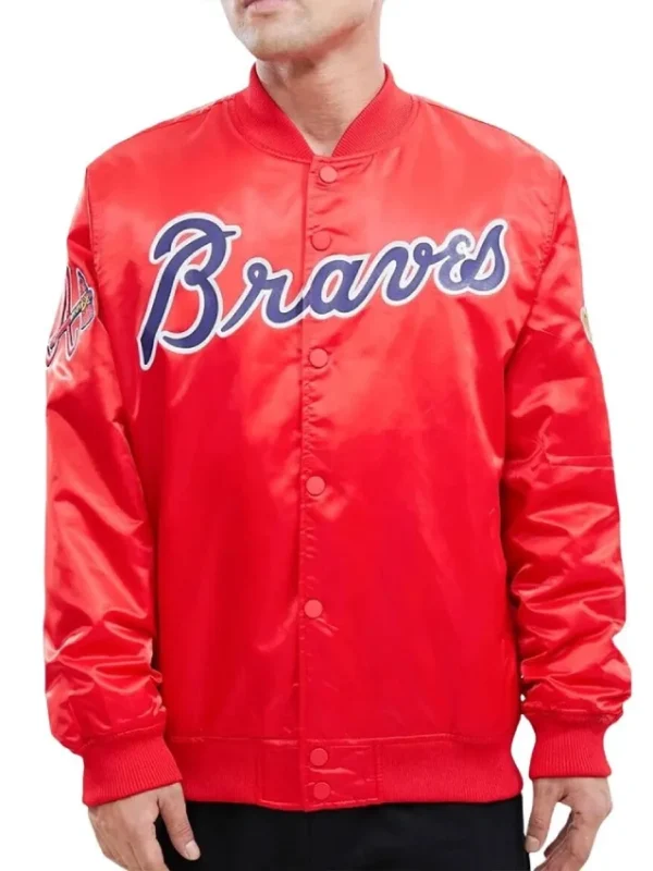Atlanta Braves Big Logo Red Satin Jacket