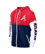 Atlanta Braves Color Block Navy/Red Hoodie Windbreaker