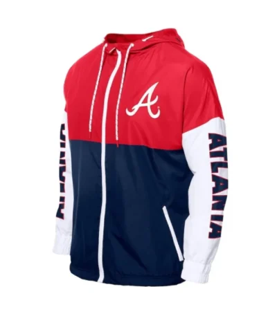Atlanta Braves Color Block Navy/Red Hoodie Windbreaker