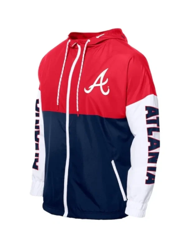 Atlanta Braves Color Block Navy/Red Hoodie Windbreaker