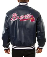 Atlanta Braves Navy Leather Varsity Jacket