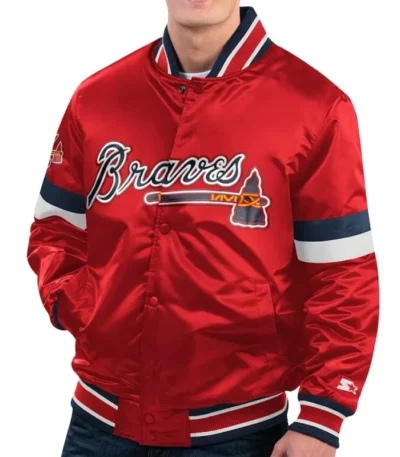 Atlanta Braves Home Game Red Satin Jacket