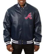 Atlanta Braves Navy Leather Varsity Jacket