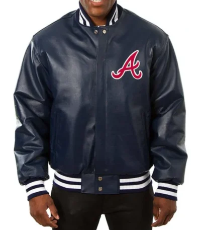 Atlanta Braves Navy Leather Varsity Jacket
