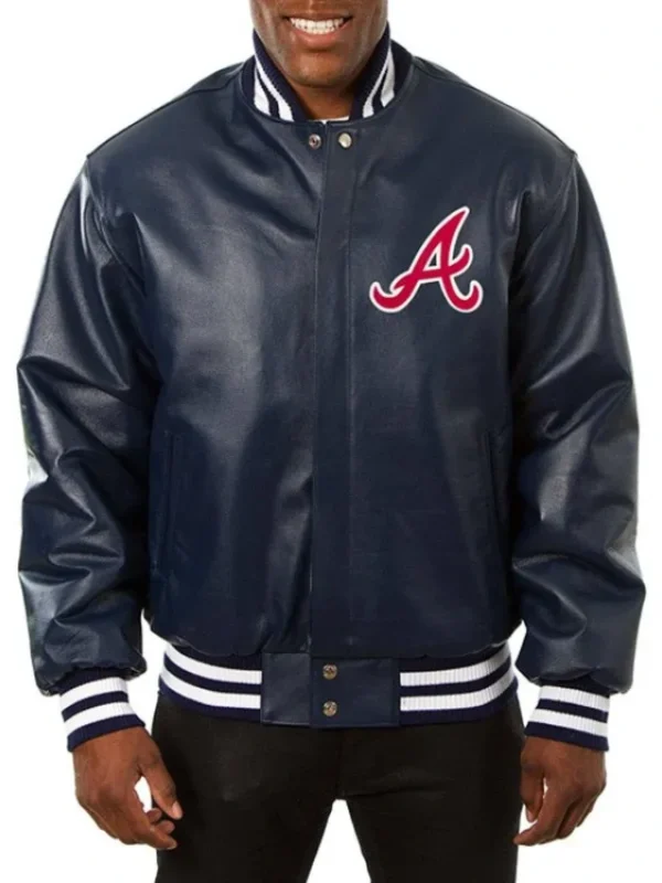 Atlanta Braves Navy Leather Varsity Jacket