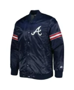 Atlanta Braves Navy Pick & Roll Varsity Satin Jacket