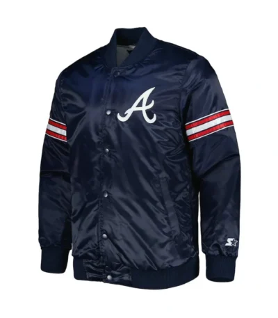 Atlanta Braves Navy Pick & Roll Varsity Satin Jacket